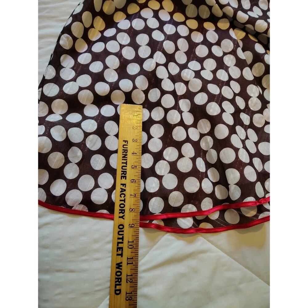Amanda Lane Polka Dot A-Line Midi Dress Brown White Red Trim Size 12 Cotton... - Picture 5 of 14